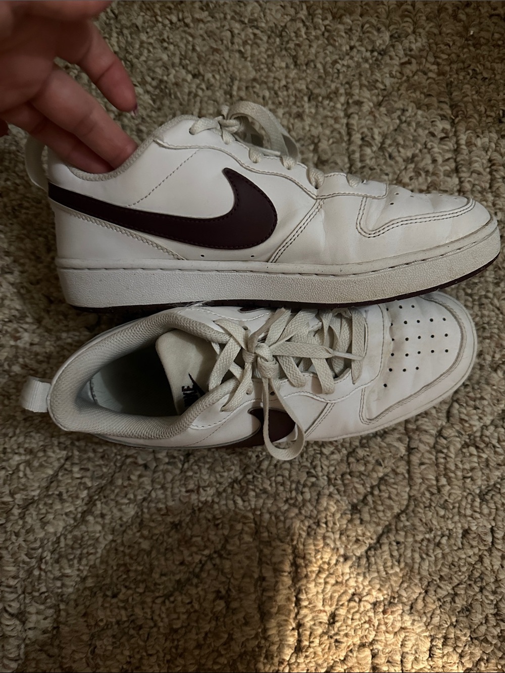 Nike White Low-Top Sneakers with Maroon Swoosh